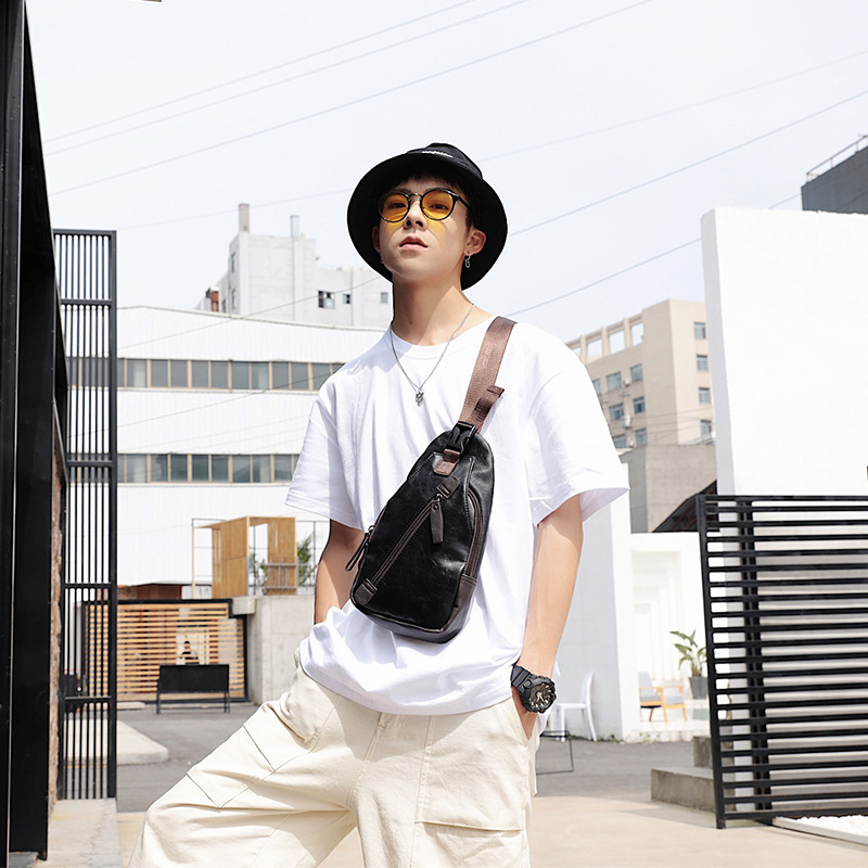 Cycling Commute - PU leather multi-pocket men's chest bag