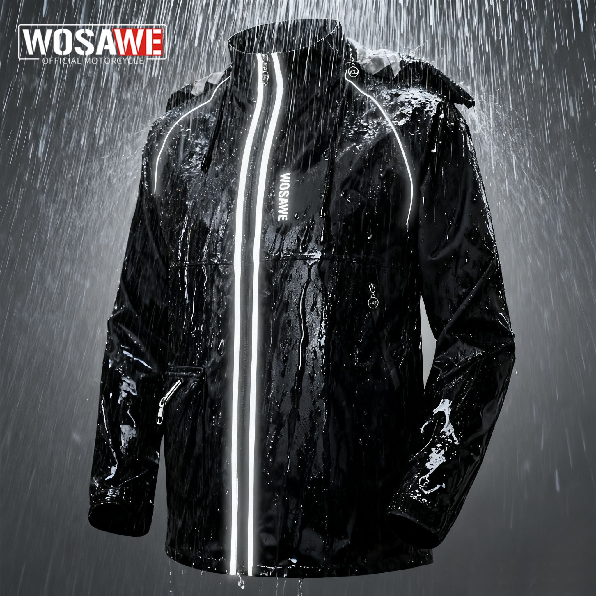 Cycling Rain Jacket Commute - WOSAWE Motorcycle Raincoat 100% Waterproof Reflective
